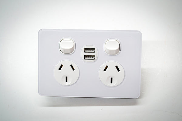 HEM Double Horizontal Power Point 10A USB-Switchgear-Eurotech NZ