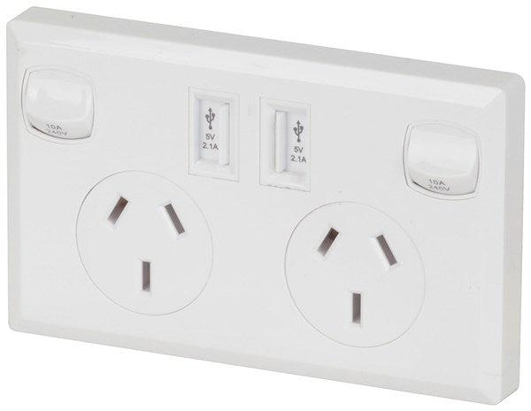 Powertech Double Switched Socket 2 x USB-Eurotech NZ